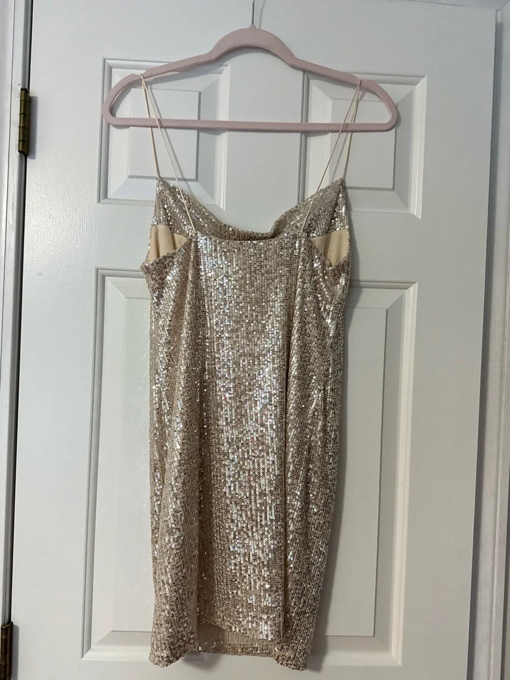 Gold Sequin Cowl Neck Mini Dress - Picture 2 of 8